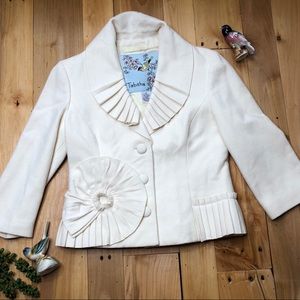 Anthropologie Cream Jacket with Pleated Details